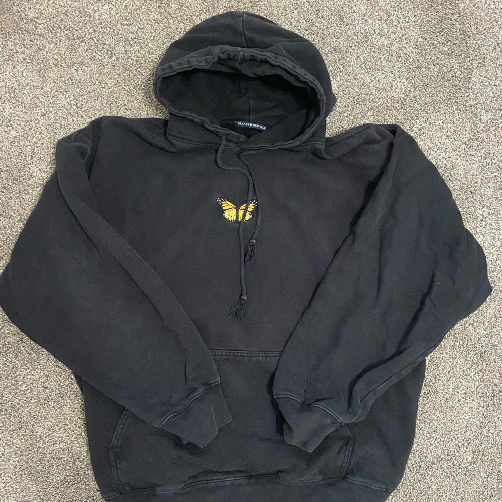 Brandy Melville Black Hoodie with Yellow Butterfly